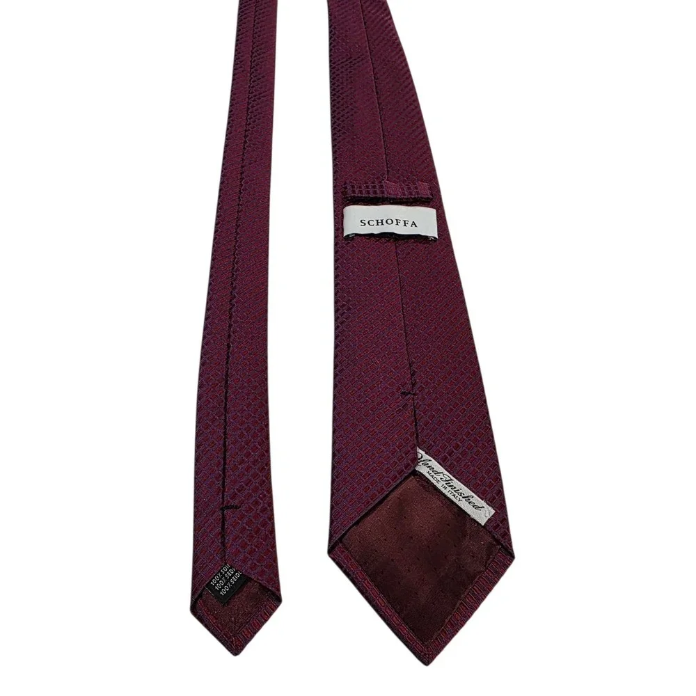 SCHOFFA Burgundy Textured‎ Silk Mens Necktie Hand Finished Made in Italy Luxury